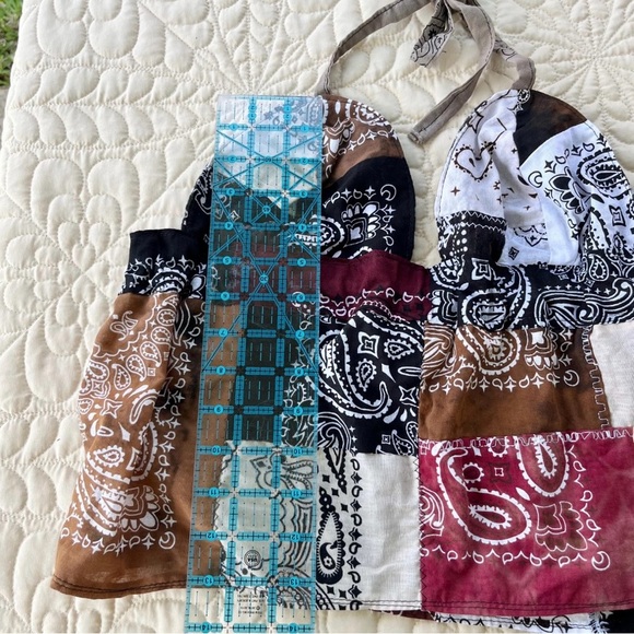 Handmade Quilted Halter Crop Top – Cowboy Tie-Dye Mix SKU 05061 - Picture 3 of 10